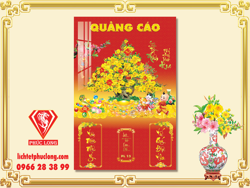 Lịch gỗ bóng kính Mai vàng